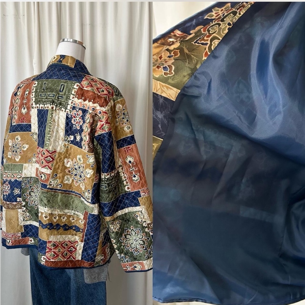 Vintage 1990s Alfred Dunner 100% SILK Patchwork quilted jacket size 16P. - Picture 7 of 8